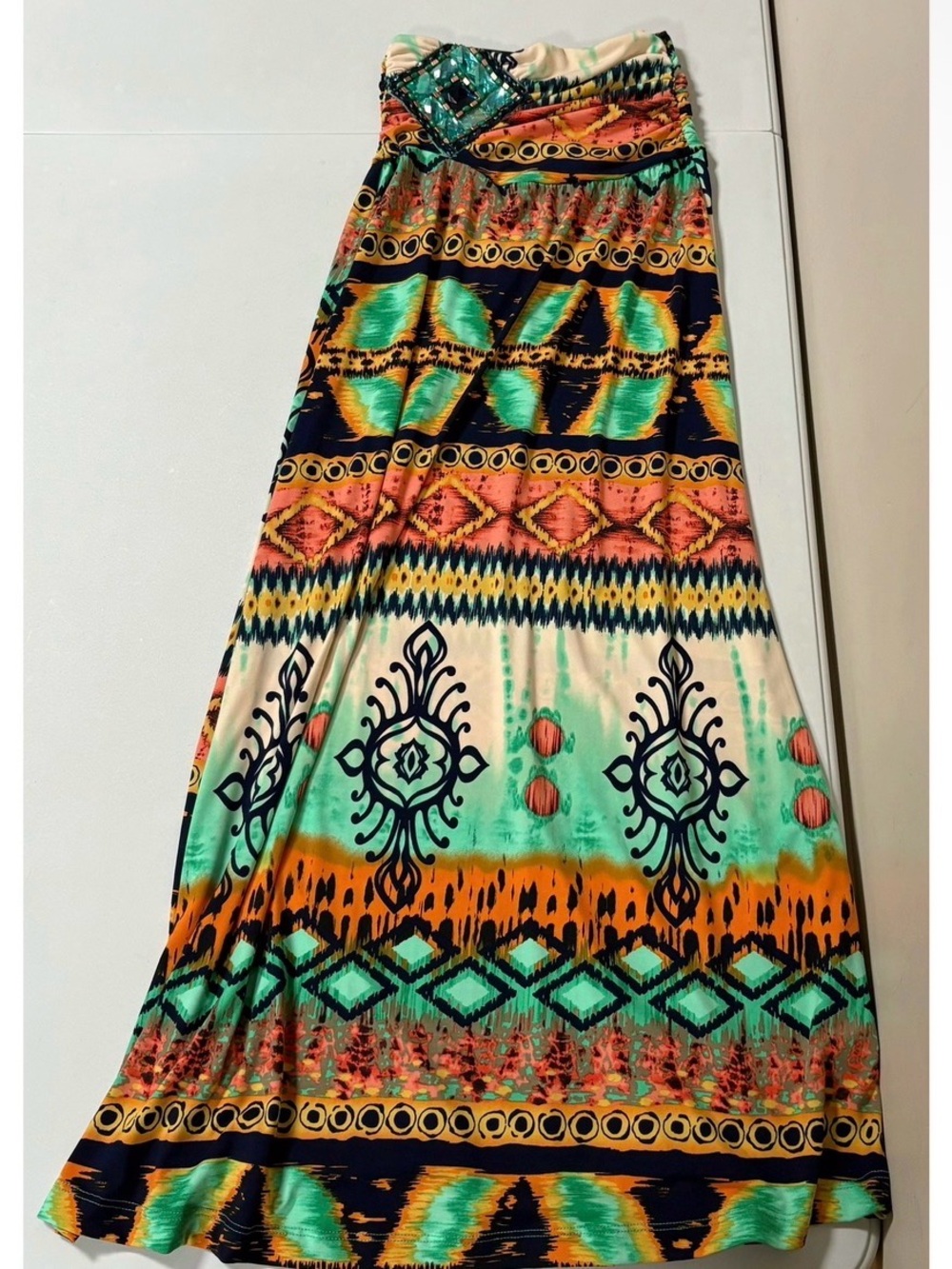 Venus Teal Coral Beaded Boho Bohemian Y2K Maxi Skirt Bottoms Size XS 🩵🤎✨ #venus